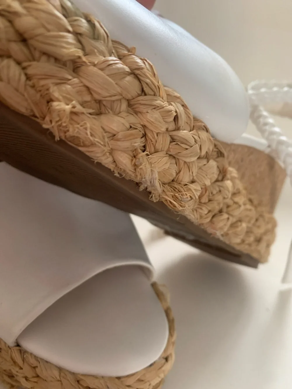 Women’s White Espadrille Platform Sandals with Braided Ankle Wrap